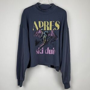 The Vinyl Icons Apres Ski Retro Raw Hem Blue Grisaille Sweatshirt Size Large NWT